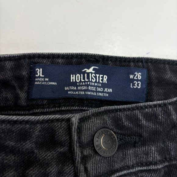 Hollister Ultra High Rise Dad Jean Women's size 3 Long Black Denim Jeans - Picture 2 of 4